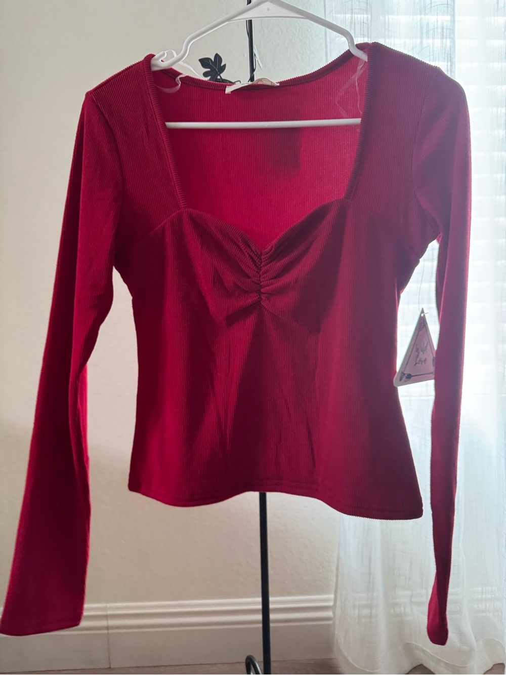 Red Ruched Rib Long-Sleeve Top - Wild Love - Picture 4 of 7